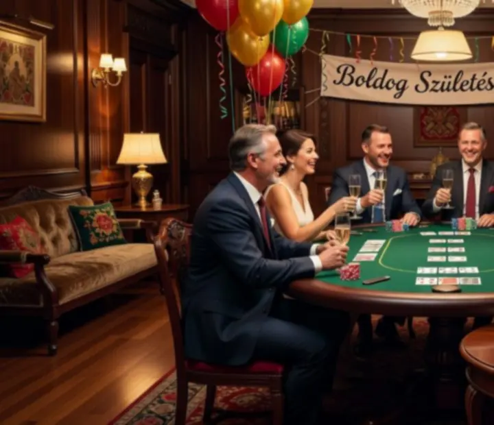 Születésnapi póker party ünneplő vendégekkel